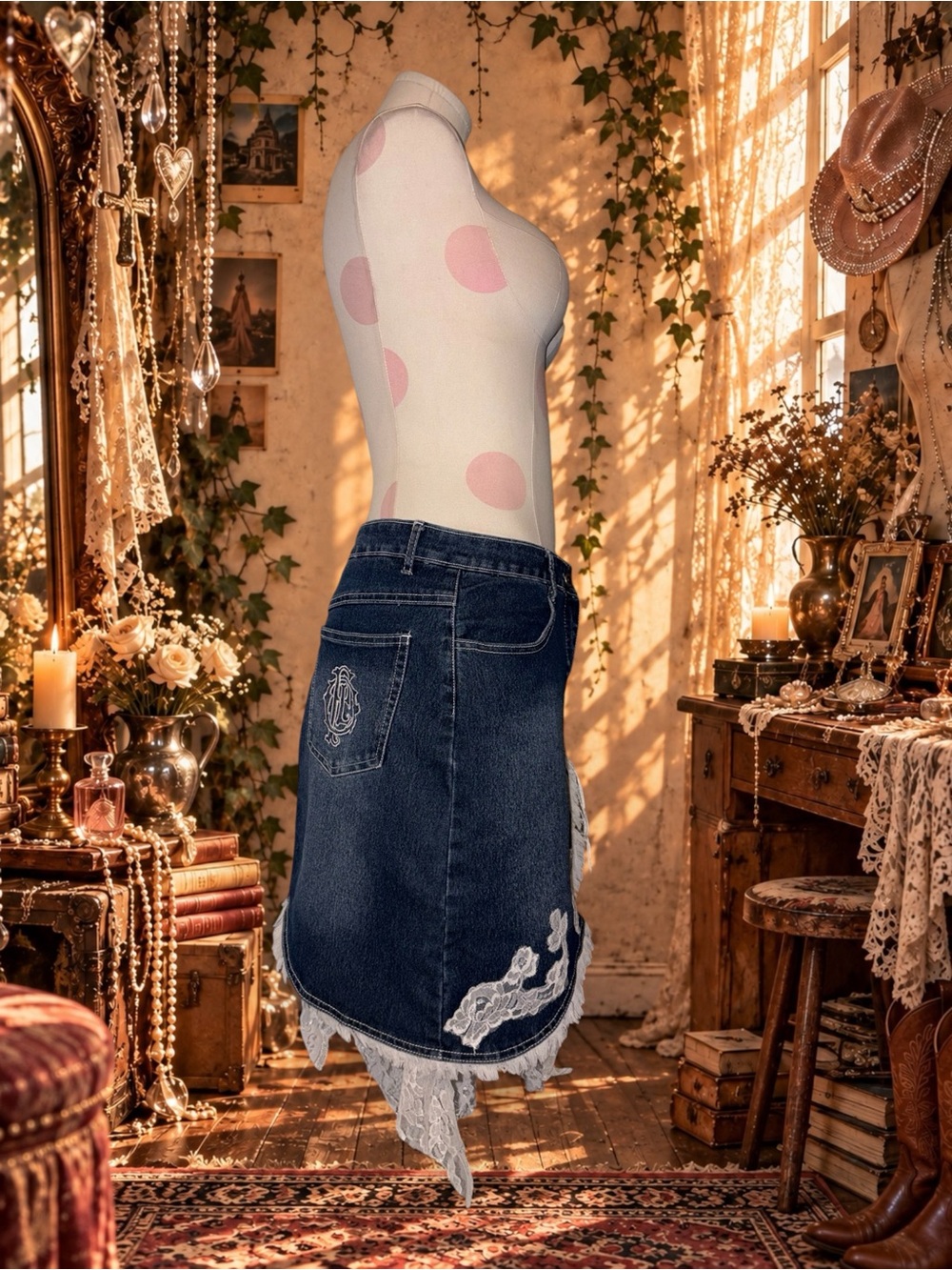 Vintage Y2K Polo Jeans Co. Ralph Lauren dark wash denim + lace fairy skirt 🕯️🪽 - Picture 8 of 10